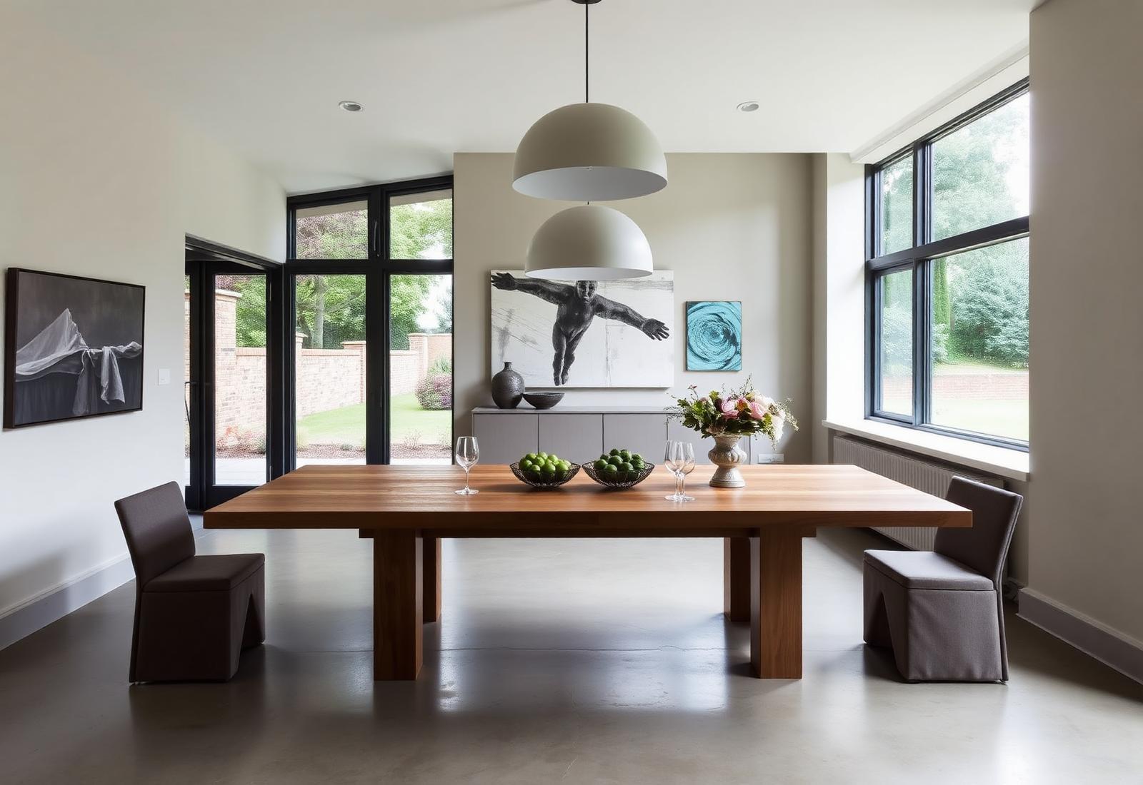 Designer dining room with polished concrete underfloor heating